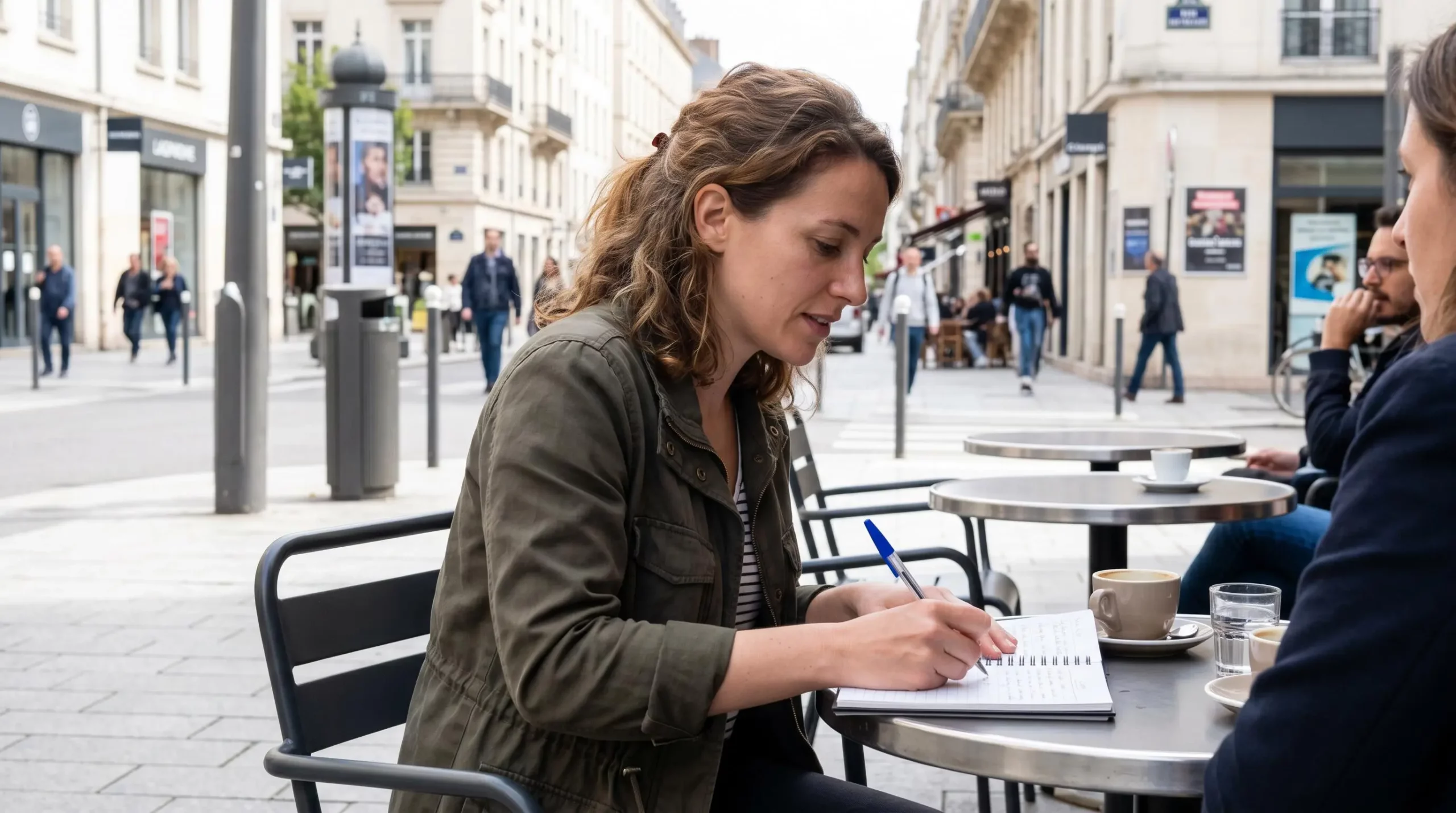 Personne prenant des notes manuscrites dans un carnet lors d